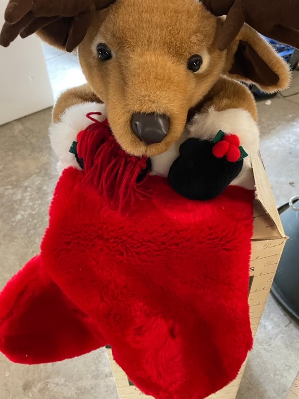 Plush Reindeer Toy Holding Red Holiday Stocking - Kids Other Toys